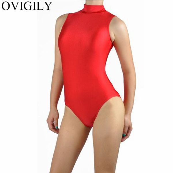 

ovigily women's spandex black sleeveless ballet dance leotards adults mock neck gymnastics leotards practice unitards dancewear, Black;red