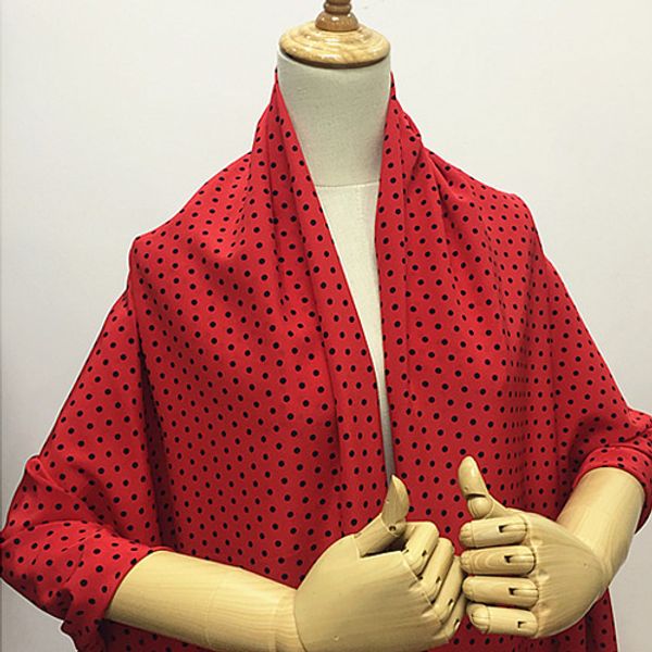 

black polka dot print on red bottom pure silk crepe de chine silk fabric,scdc992, Black;white