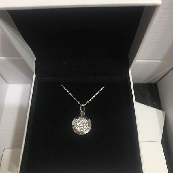 

Luxury fa hion cla ic cz diamond di c pendant chain necklace original box for pandora women men 925 ilver necklace