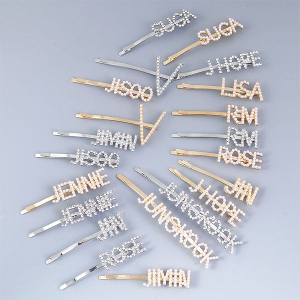 

Kpop Bangtan Hairpin JUNGKOOK V JIMIN SUGA RM BLACKPINK Hair Clip Women Rhinestone Crystal Letter Pearl Hairpin Hair Jewelry