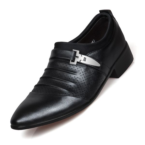 

business oxford leather shoes men breathable formal dress shoes male office wedding flats footwear mocassin homme ne011, Black