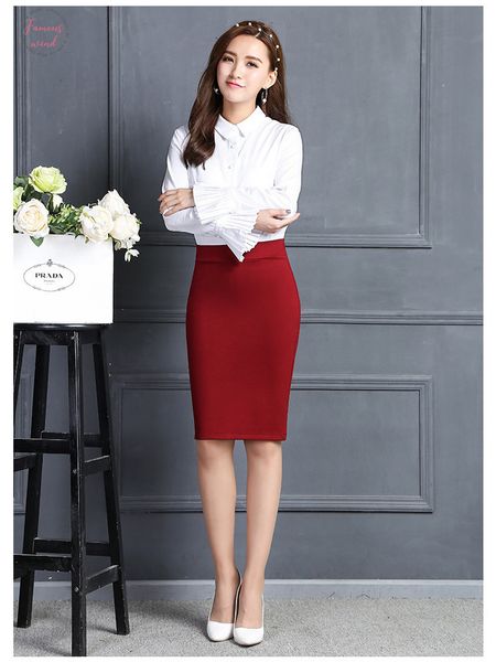 

2019 women short skirt work fashion slim comfortable back slit skirt elastic high waist package hip skirts, Black
