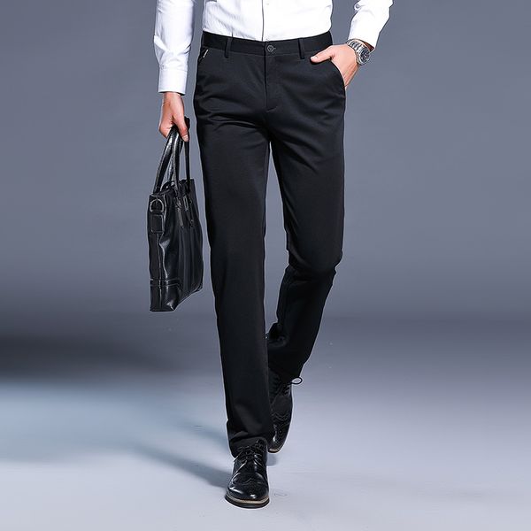 

2019 mens fashion slim fit suit pants male high-grade pure color trousers wedding pants plus size 38, White;black