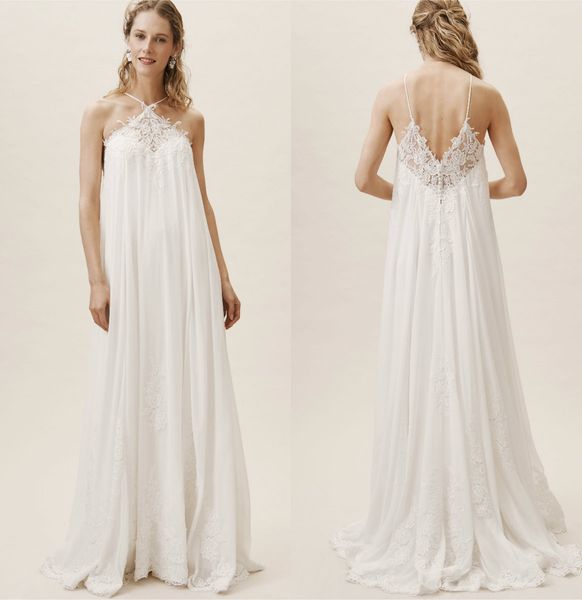 

bhldn 2019 чешские свадебные платья линия спагетти развертки поезд кружева аппликация boho свадебное платье пользовательские плюс размер pre, White