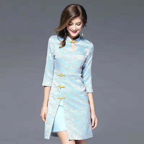 

women fall winter chi-pao dress luxury designer vintage flower dresses empire cheongsam evening dress classic party dresses gf gift s-xl, Black;gray