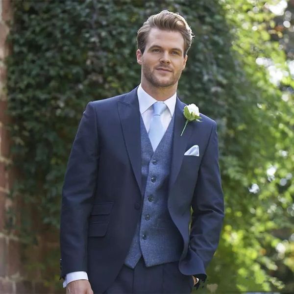 

new custom blue wedding tuxedos slim fit men suits (jacket+pants+vest)groom suit 2 pieces prom formal business suits 607, Black;gray