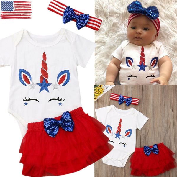 

3pcs newborn infant baby girl outfits clothes set independence day rompers, Pink;blue