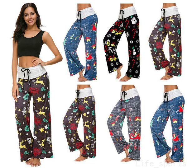 

floral wide leg pants elastic waist stripe palazzo capris lady sport loose long pants women trousers fitness yoga, White;red