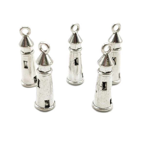 100pcs / Los Leuchtturm antike Silberschütze Anhänger Schmuck DIY für Halskette Armband Ohrringe Retro -Stil 8*25mm DH0482