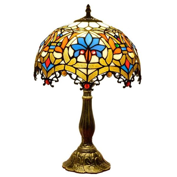 

Tiffany Table Desk Lamp Stained Glass European Classic Resin Light For Living Room Baroque Flower E27