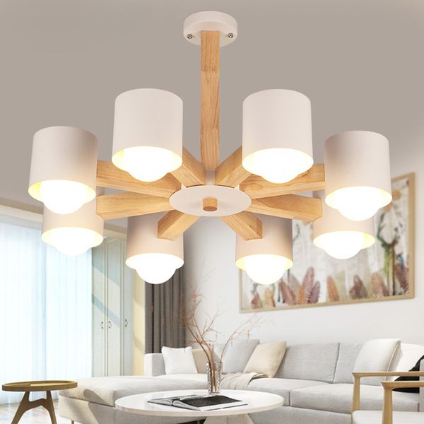 

Nordic Chandelier E27 With Iron Lampshade For Living Room Suspendsion Lighting Fixtures Lamparas Colgantes Wooden Lustre EMS