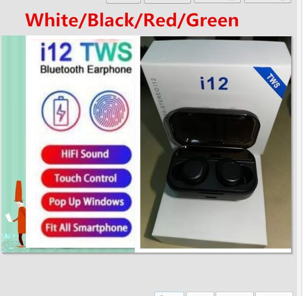 

dhl 4 colors wireless bluetooth headphones i12 tws v5.0 stereo cell phone earphones sports headphone touch i7mini i7s