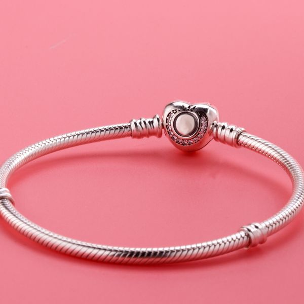 

new original 925 sterling silver bracelet crystal wishful heart snake chain bracelet bangle fit women bead charm diy jewelry, Black