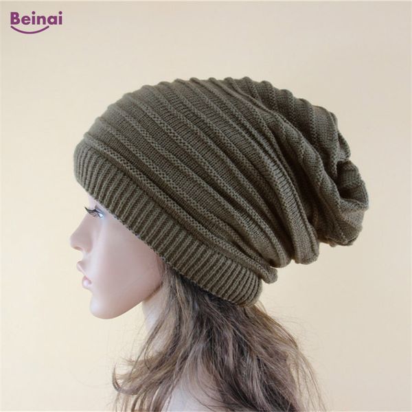 

beinai new solid winter hats woman beanies knitted cute hat autumn thermal beanie caps windproof bonnet casual hiking cap, Black;white