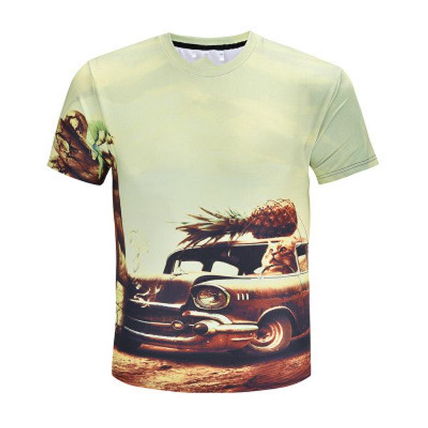 

2019 new men's fashion summer youth short sleeve shirt creative pineapple cat cat 3d printed t-shirt street men's shirt, White;black