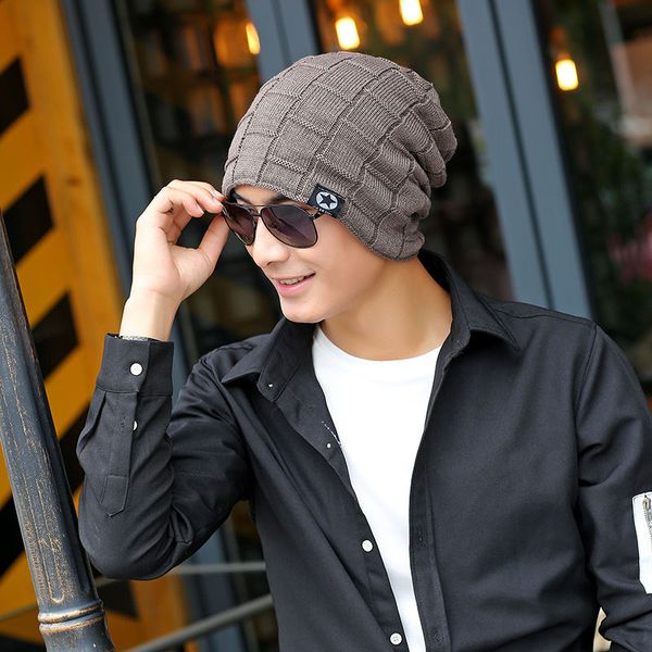 

korean men's winter hat box five pointed star plus cashmere knitted woolen hat men and women loose couple tide 2017 jxj-086