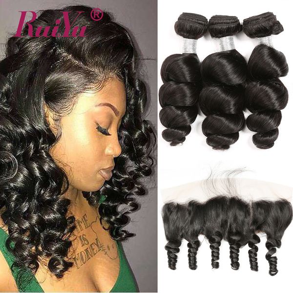 

ruiyu сыпучей волна связка с фронтальными 4 шт человеческих волос переплетений перуанского волос 3 связки с фронтальным 13x4 шнурок закрытие, Black;brown