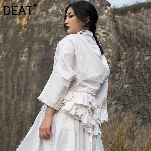 

deat] 2019 new spring summer lapel collar three quarter sleeve zipper irregular pleated jacket women coat fashion tide 1c09, Black;brown