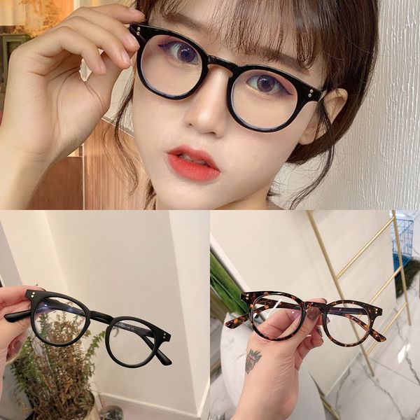 

thick black frame myopia women's rice nail small round frame plain myopia glasses men's plain glasses, Silver