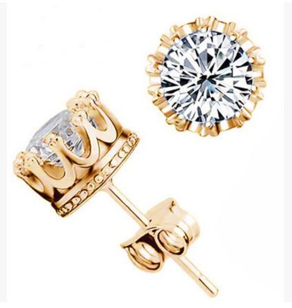 

band new crown wedding stud earring new 925 sterling silver cz simulated diamonds engagement beautiful jewelry crystal ear rings 2 colors, Golden;silver