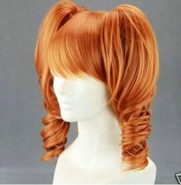 Бесплатно SHIPPIN + + + мода средний оранжевый вьющиеся косички хвост косплей женская Леди парик волос
