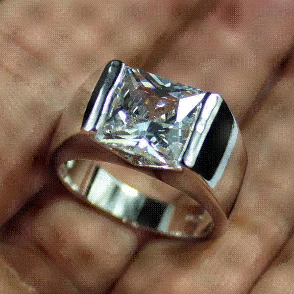 

men's 925 silver sqaure green emerald white sapphire stone diamond simulated solitaire wedding ring eternity jewelry for men