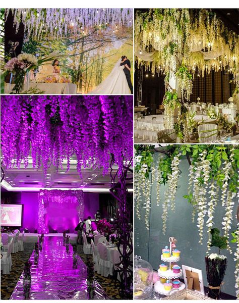 

110cm long white elegant artificial silk flower wisteria flower vine rattan for garden home wedding decoration supplies a09