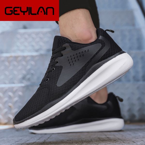 

mens trainers casual shoes men comfortable tenis sneakers male breathable mesh sport lace-up light flat vulcanized shoes male, Black