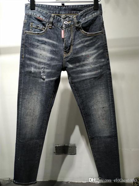 

2020 мужской значок синий тонкий джинсы модельер тощий промытый мотоцикл джинсовые брюки обшитые панелями хип-хоп мужчины дизайнерские джинс, Blue