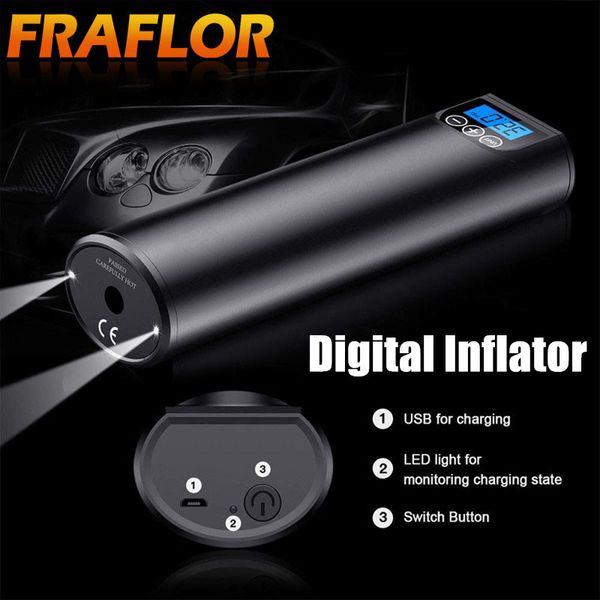 

cordless tyre inflator portable compressor digital car tyre pump 12v 150psi rechargeable air pump for car bicycle tires balls