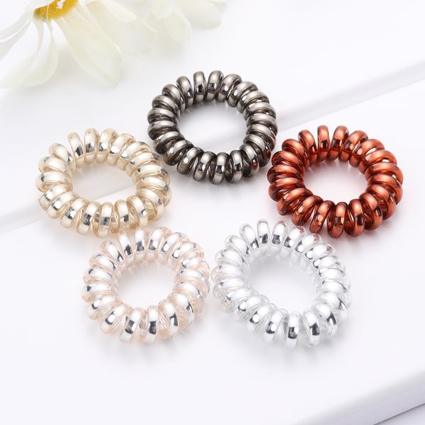 

selling elastic hair bands girls hair accessories rubber band headwear rope spiral shape ties gum telephone wire, Brown