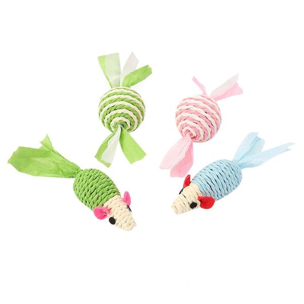

pet cat toy color paper rope ball mouse with tail