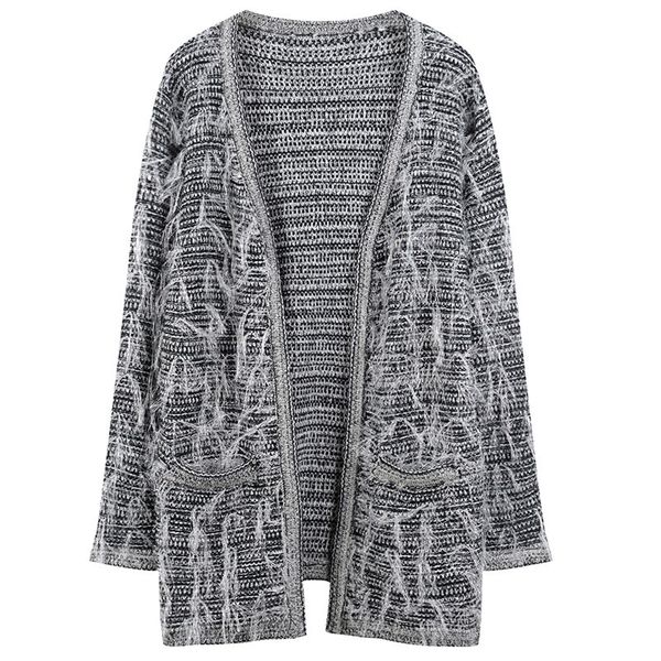 

women fashion designer sweaters new autumn new v neck knit loose fitting cardigan silver line blended sweaters women clothes, White;black