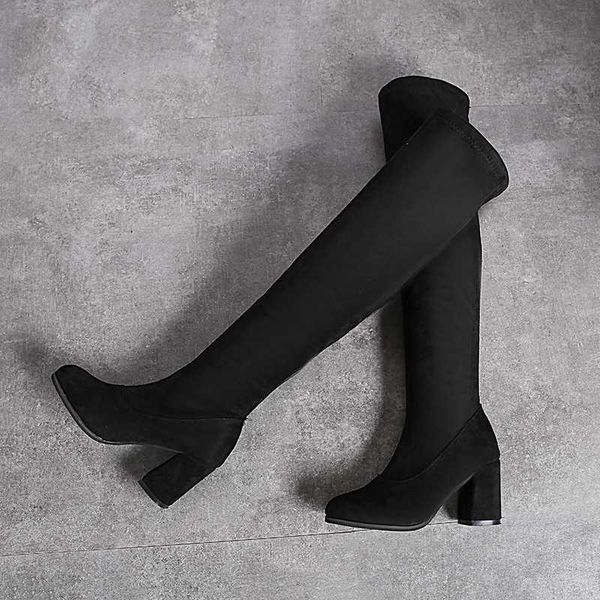 

2020 fashion women boots over the knee heels quality suede long comfort square botines mujer thigh high boots chaussure u11-53, Black