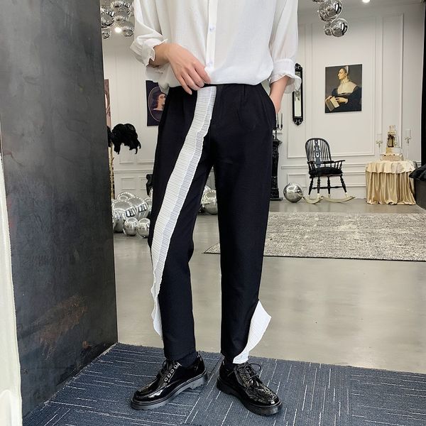

spring new pants men fashion contrast color stitching casual nine points pants man streetwear trend wild hip hop loose, Black