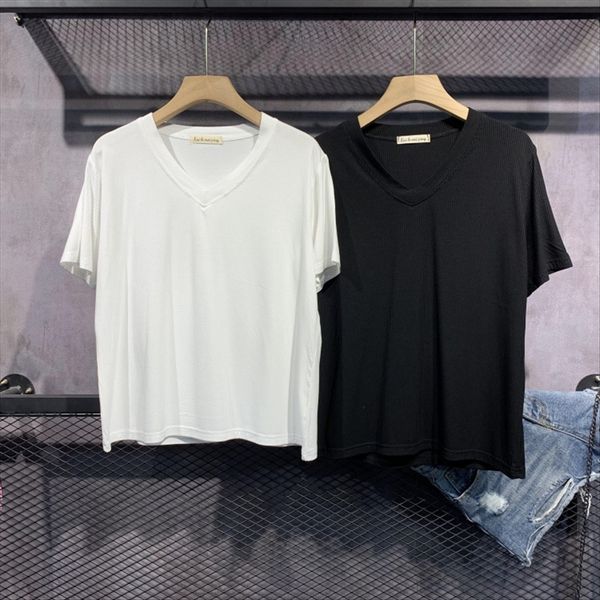 

straight 2020 solid color v-neck short-sleeved t-shirt female all-match net half-sleeve underpants base shirt summer fashion, White