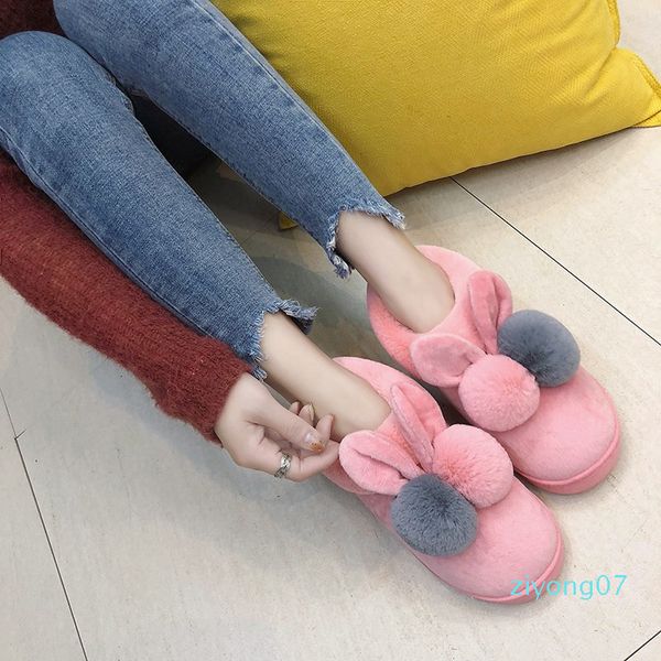 

winter slippers women non-slip warm home shoes cartoon ears flat fur home slippers soft sole warm womens houseshoes z07, Black