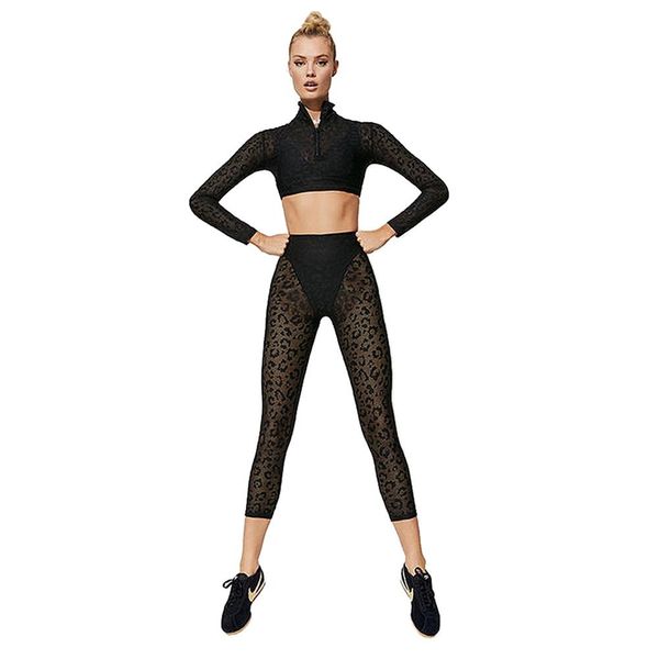 

female sport suit women fitness clothing sport wear yoga set high waist gym jogging suits leopard print lace running sportswear, White;red