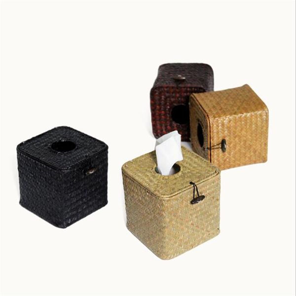 

pastoral style straw tissue box napkin holder paper tissue holders car boxes retro rattan home decorative accessoriess