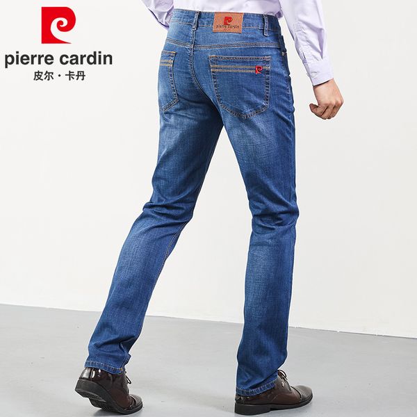 

2019 new products genuine product pierre cardin jeans men's wear straight-cut slim women's men's trousers elasticity jeans, Blue