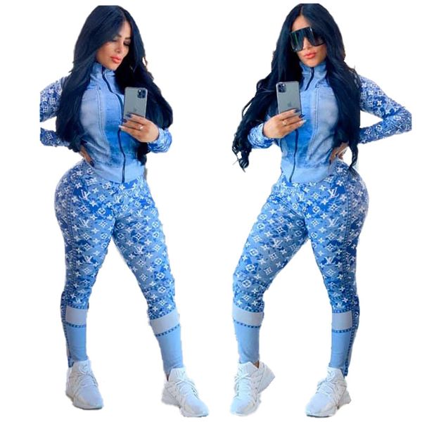 

women brand tracksuit casual two piece set long sleeve jacket leggings fashion fall winter clothes sports outfits letter jogger suit 2269, White