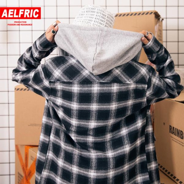 

aelfric winter fashion casual jacket long sleeve plaid hooded jackets drawstring button loose fleece women streetwear coat mp11, Black;brown