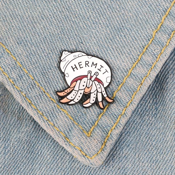 

hermit crab enamel pin cartoon animal badge brooch lapel pin denim jeans bag shirt collar introvert jewelry gift for friends, Gray