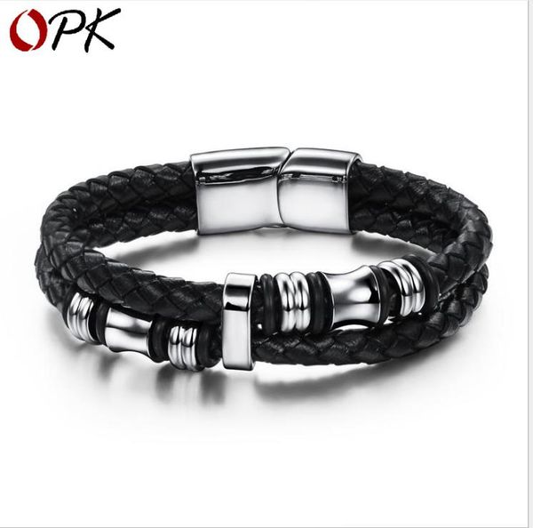 

european and american delicate ornaments hand-woven titanium steel men's bracelet, Golden;silver