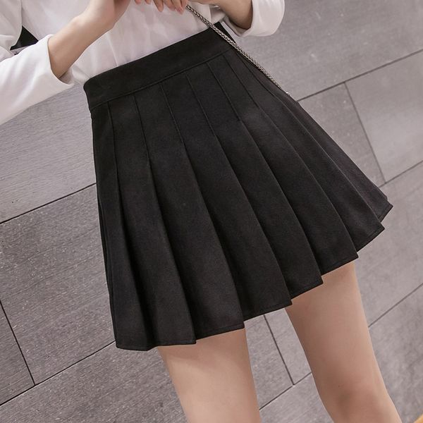 

8816 ткань плиссированная юбка юбка женская осень зима чистый цвет высокой талии ins супер огонь бюст маленькая юбка, Black