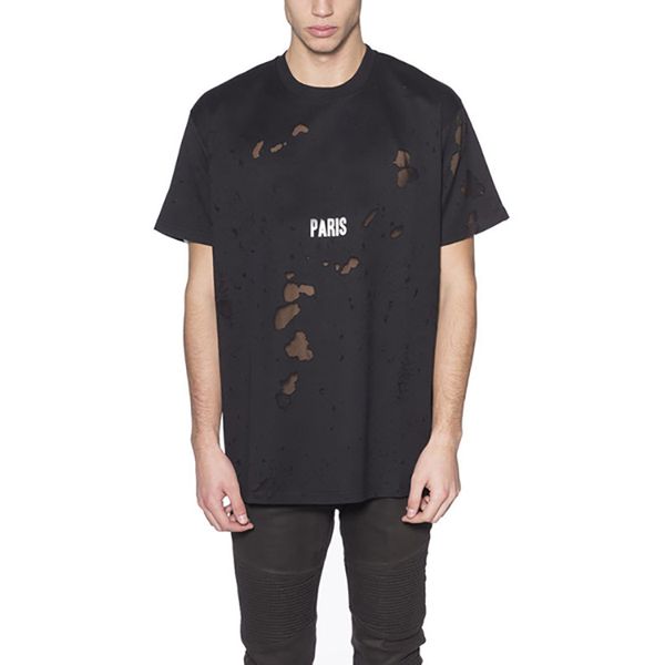 

mens fashion brand casual hole t-shirts letter print short sleeve black solid tee male summer designer tops, White;black