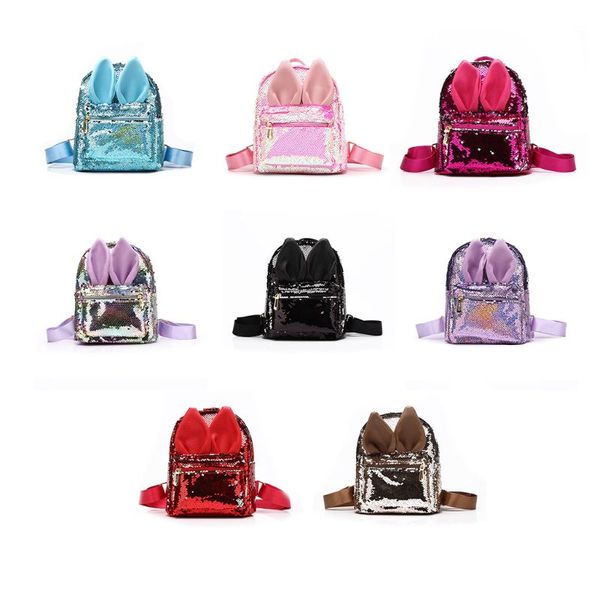 

stylish kids girls mini cute reversible sequin backpack with ear fashion child small shoulder schoolbag travel rucksack daypack