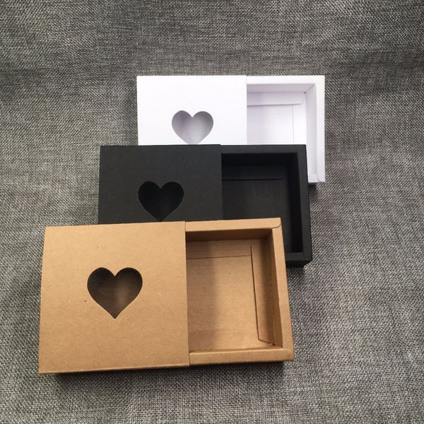 

25 pcs kraft drawer paper box for gift with pvc heart window for gift\handmade soap\crafts\jewelry\macarons