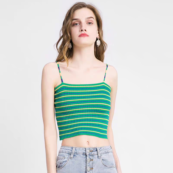 

high street knit спагетти ремень super elastic зеленый полосатый crop бретели бич bohemian вс top tank tops обрезанное undershirt, White