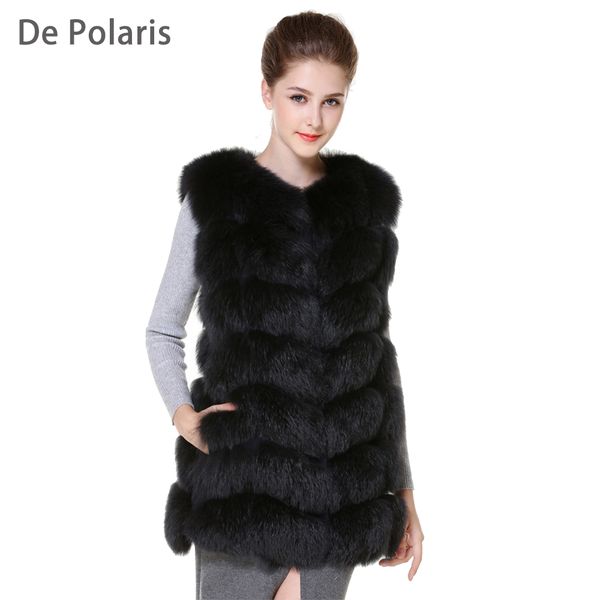

real fur vest vest women winter waistcoat real fur 70cm female natural gillete waistcoat ship by dhl, Black